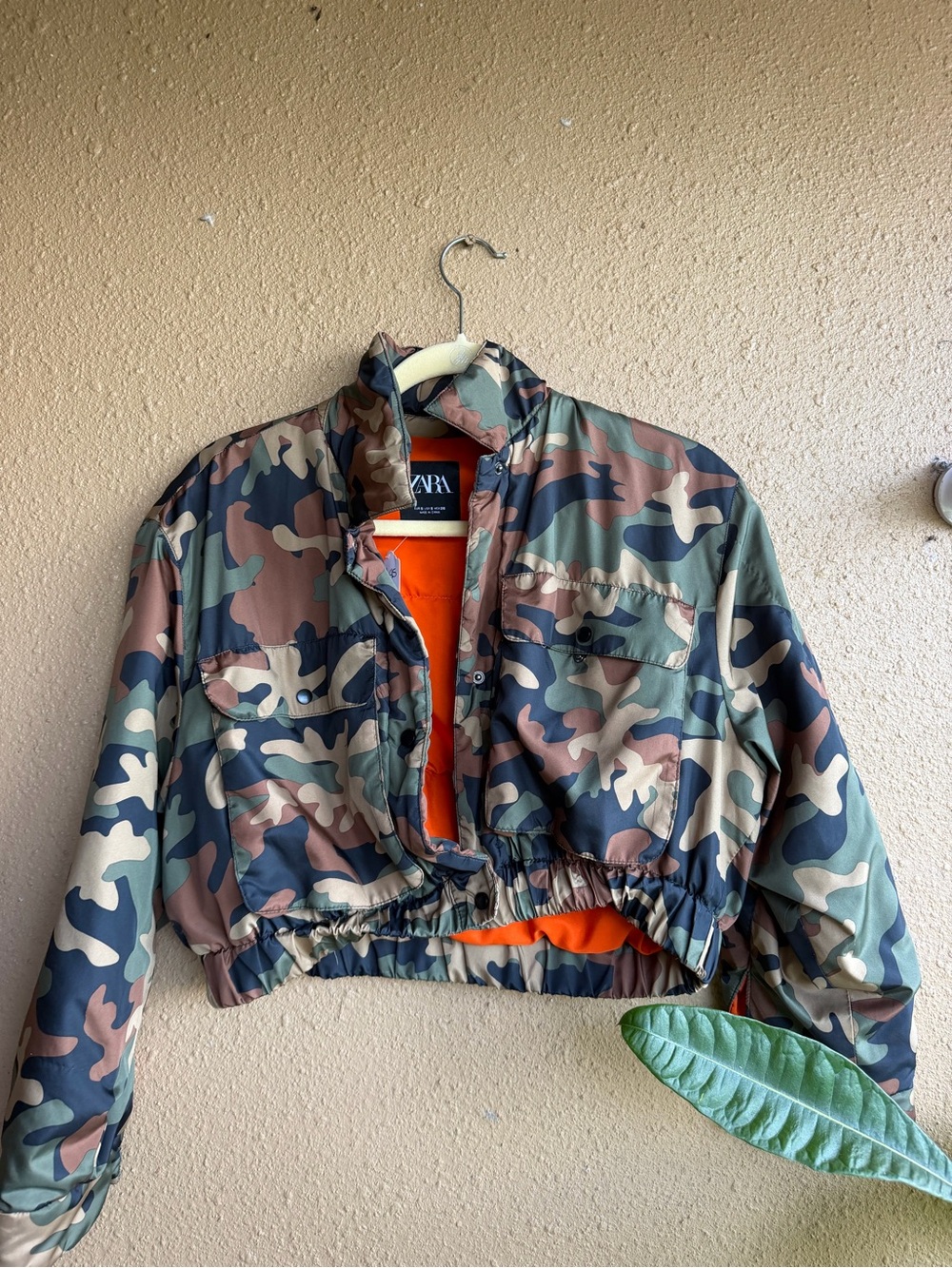 ZARA Camo Jacket with Bright Orange Lining